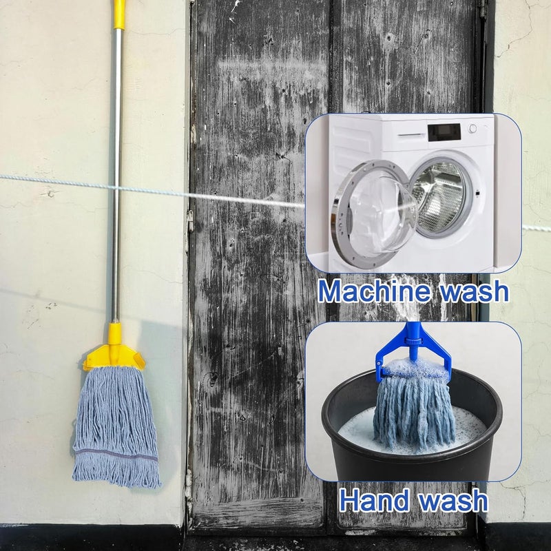 Tinsky 3 Pack Mop Head Replacement Commercial Heavy Duty Cotton Blue Mop Heads Replacement Reusable Looped End String Mop Refill for Industrial Residential Use - Image 3